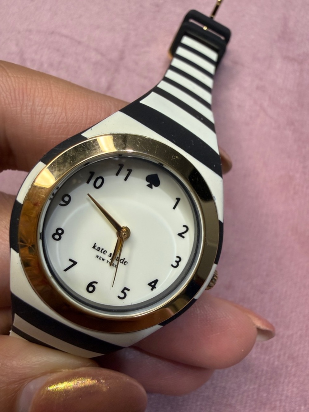 kate spade Black & White Striped Silicone Watch with Gold-Tone Bezel